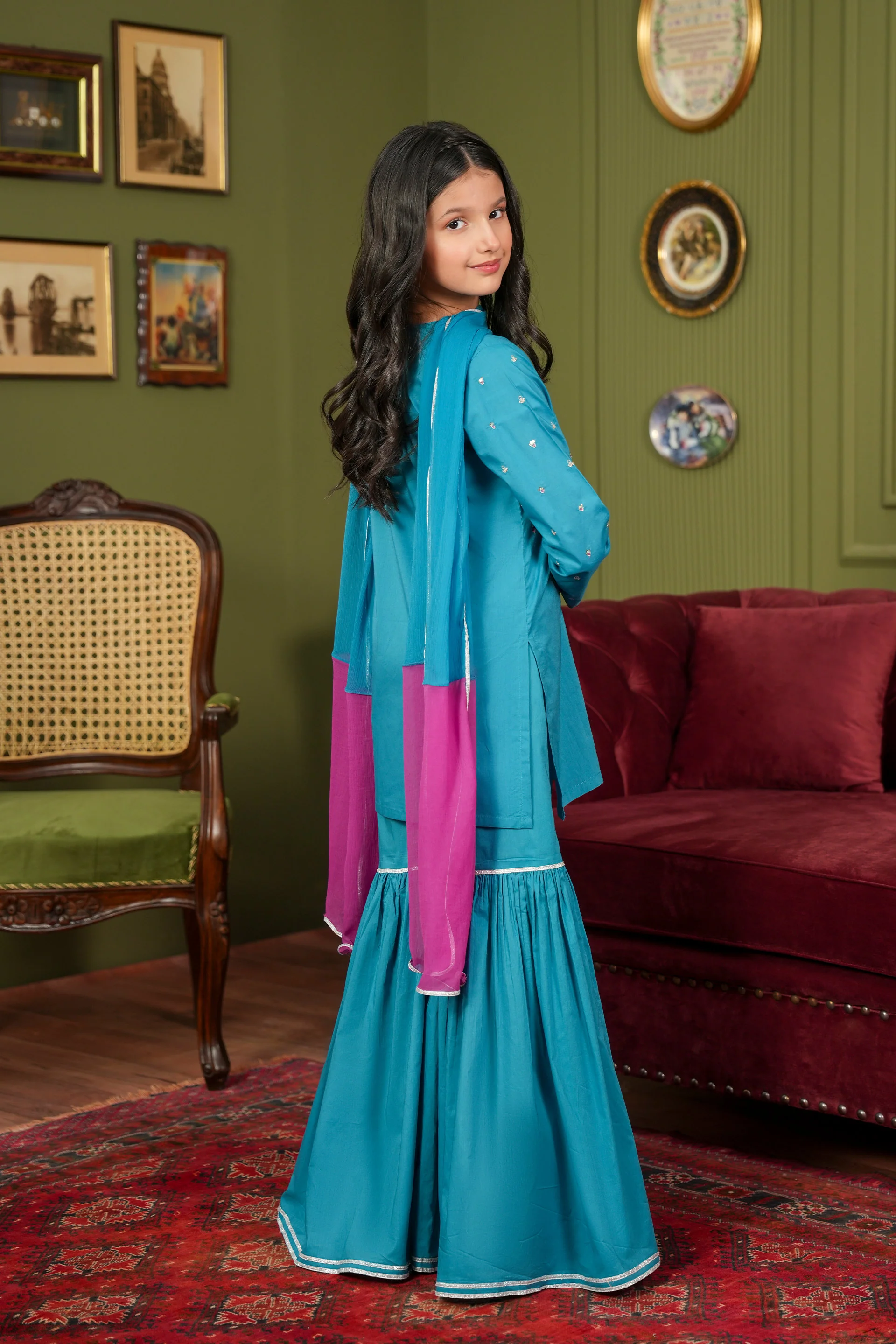 Embroidered Kameez Gharara & Dupatta (GSK-603) - Image 5