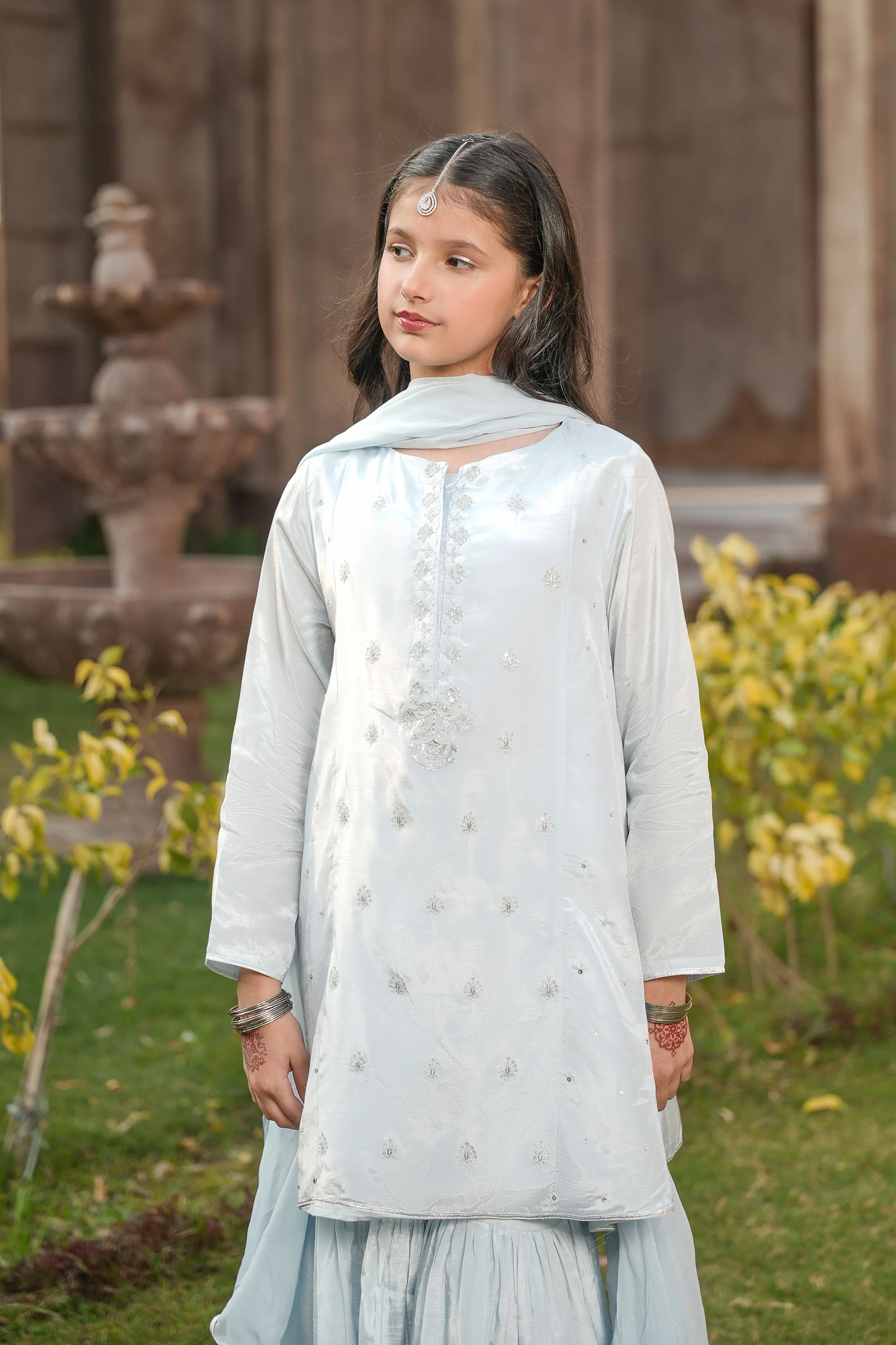 Embellished Kameez & Gharara With Dupatta (GPW-1143) - Image 2