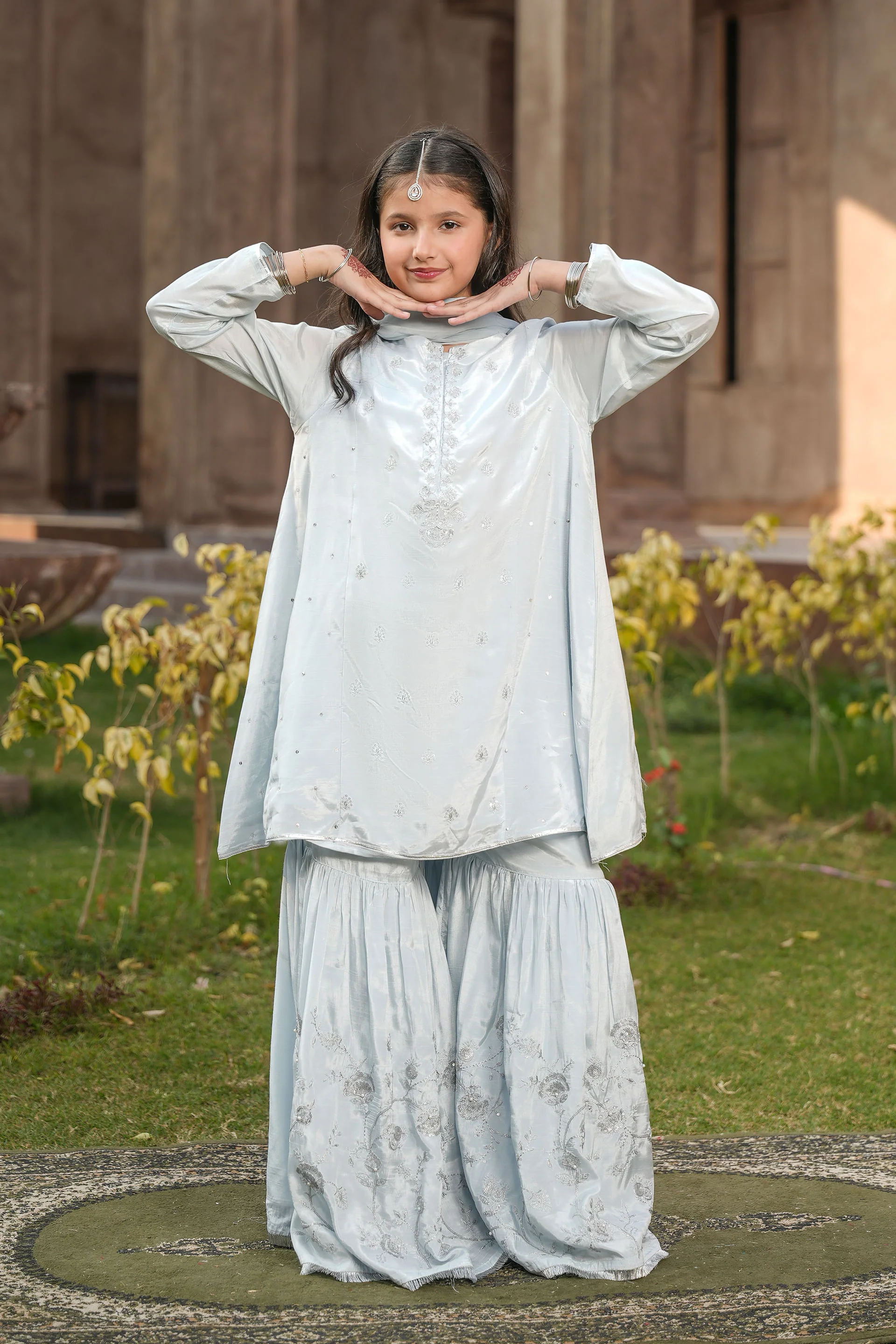 Embellished Kameez & Gharara With Dupatta (GPW-1143) - Image 3