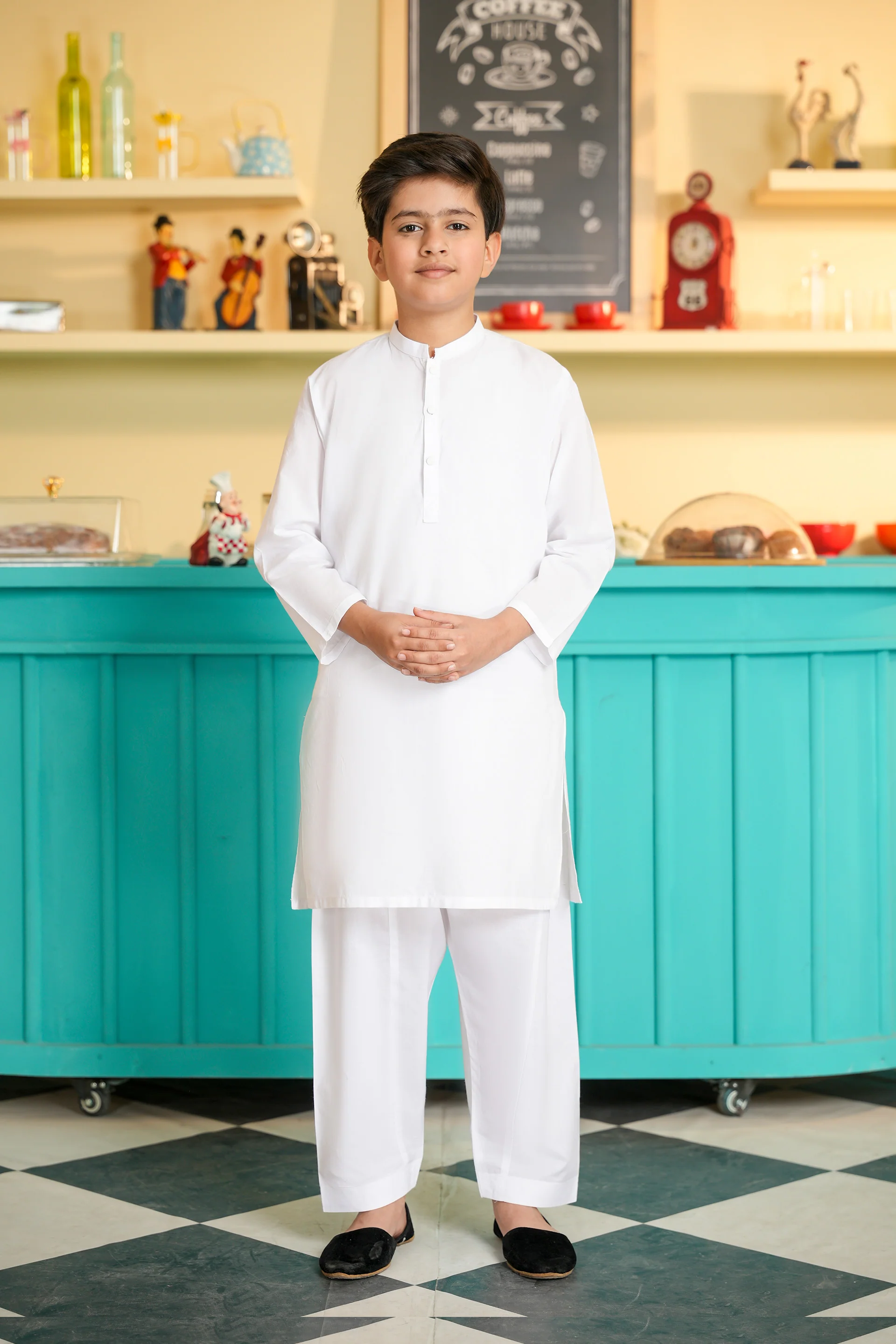 Boys White Kurta Shalwar Set (MSKZBS-10A)