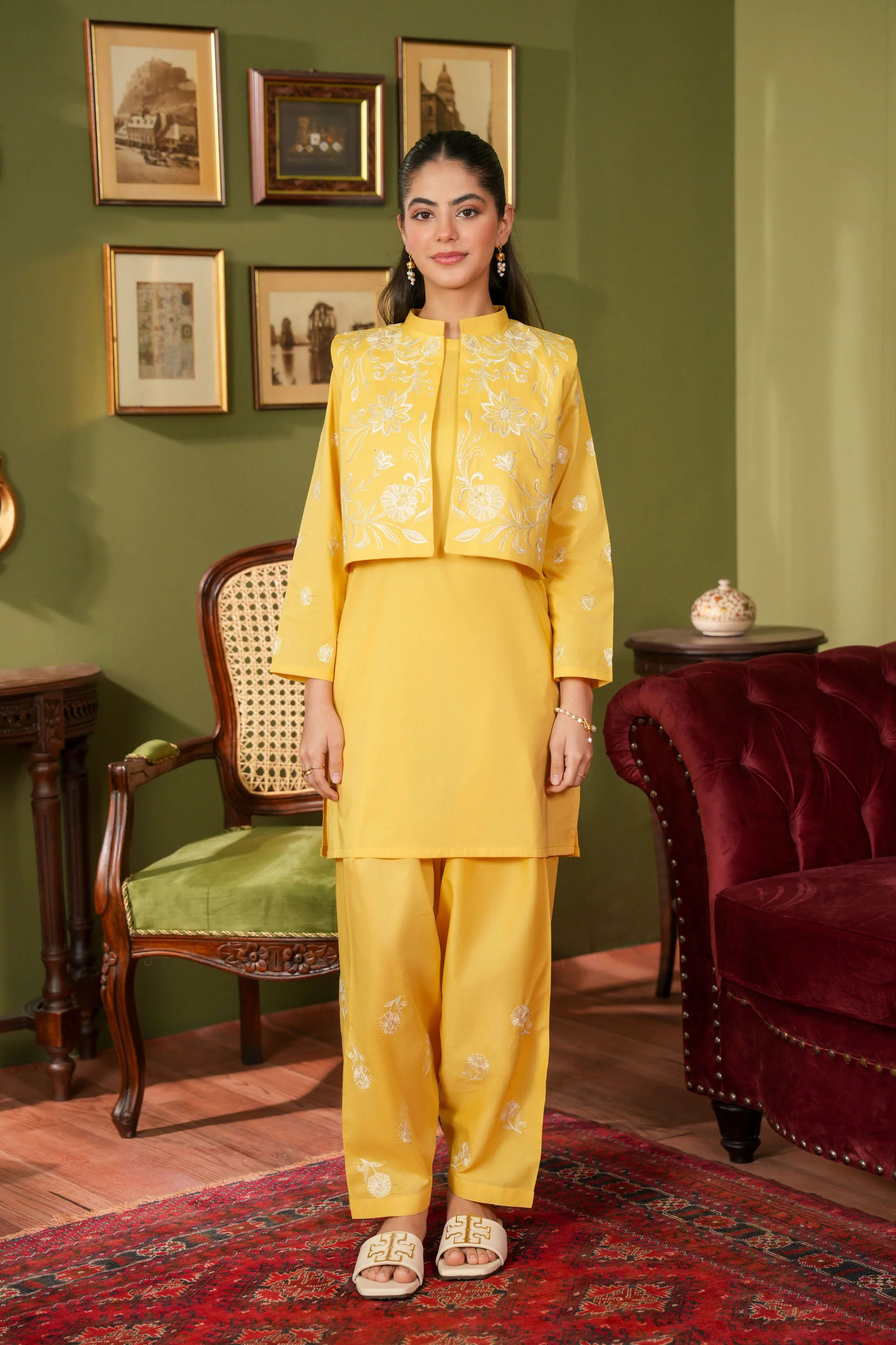 Embroidered Waist Coat With Kameez And Embroidered Shalwar (SSEGKS-26)