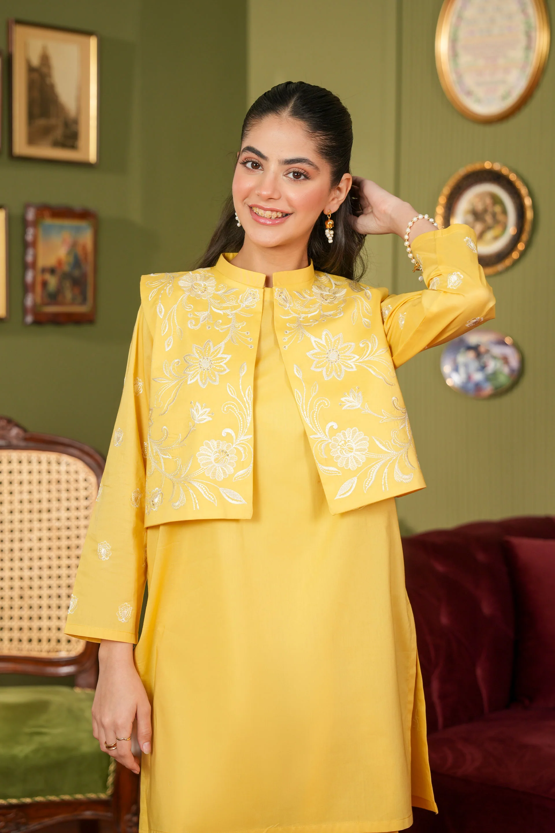 Embroidered Waist Coat With Kameez And Embroidered Shalwar (SSEGKS-26) - Image 2